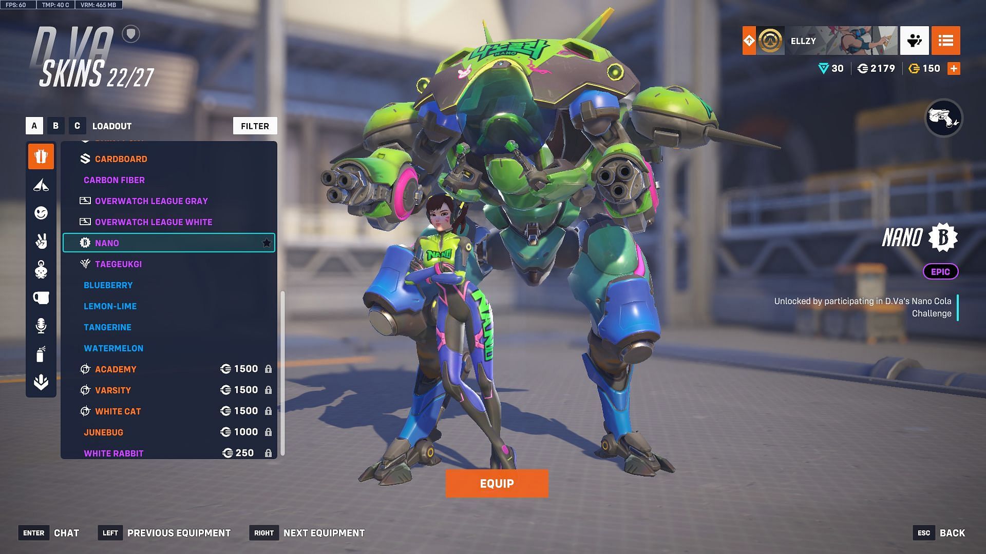 Nano D.Va skin (Image via Sportskeeda Gaming | Blizzard Entertainment)